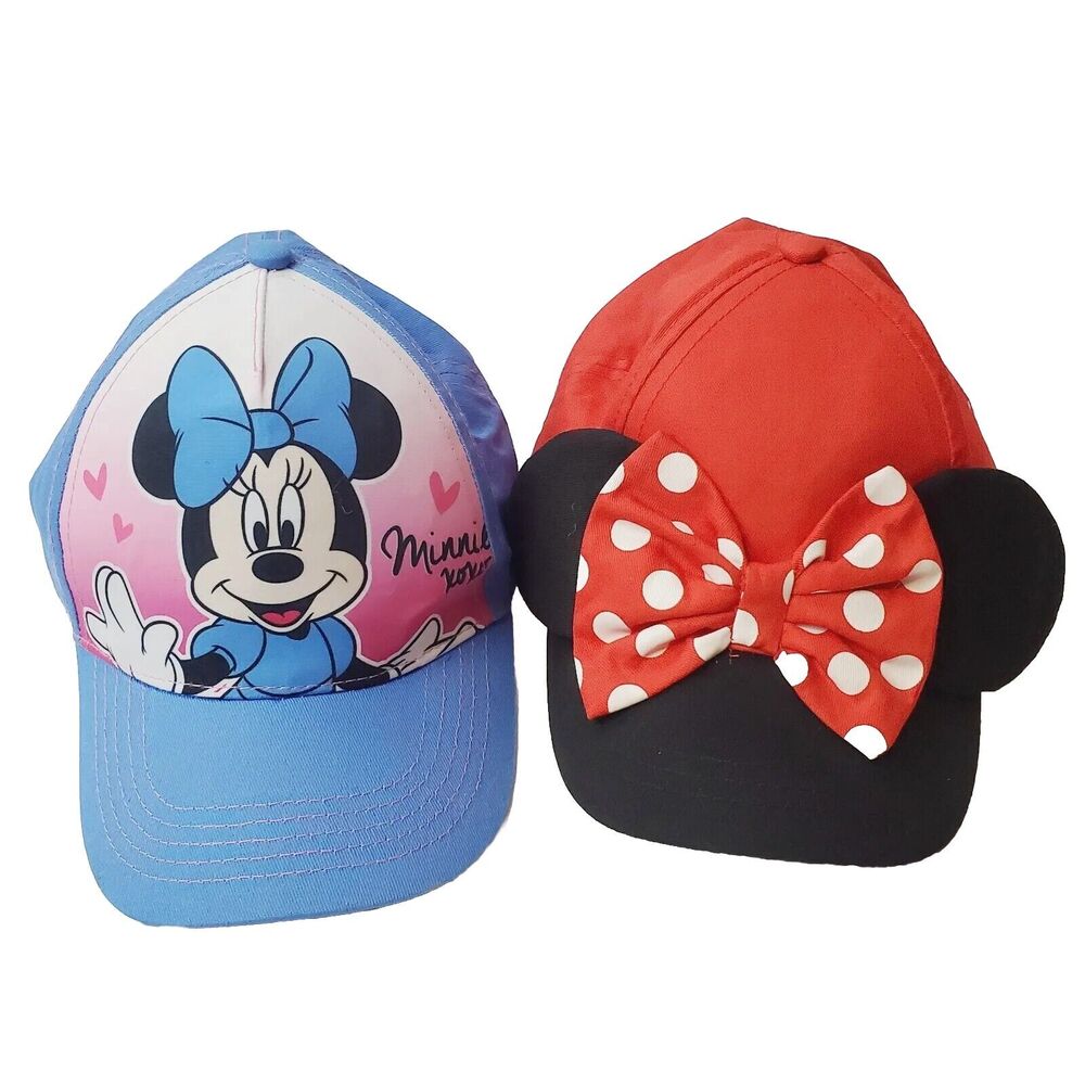 Lot Of 2 Disney Minnie Mouse Snap Back Hat Girl Toddler Red Blue Adjustable Ears